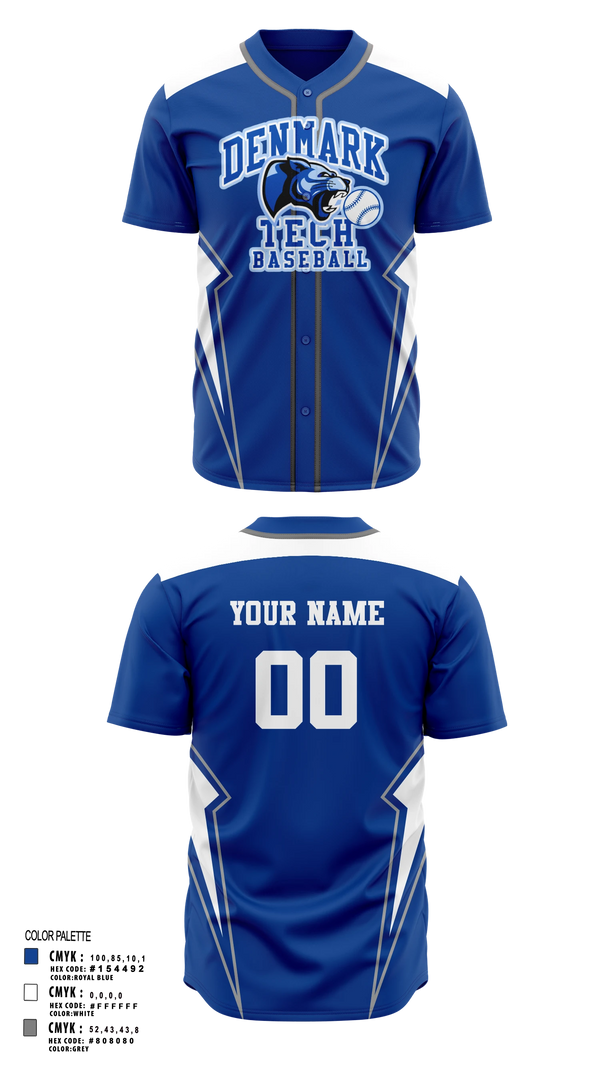 Full Button Baseball Jersey, Denmark Tech Panthers, Baseball, Teamtime, Team time, sublimation, custom sports apparel, team uniforms, spirit wear, spiritwear, sports uniforms, custom shirts, team store, custom team store, fundraiser sports, apparel fundraiser