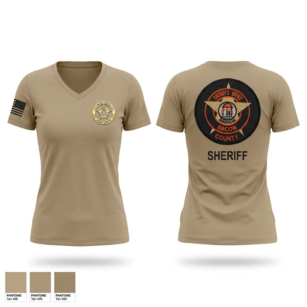 Womens Short Sleeve Vneck Shirt, Bacon County Sheriff’s Office, Police, Teamtime, Team time, sublimation, custom sports apparel, team uniforms, spirit wear, spiritwear, sports uniforms, custom shirts, team store, custom team store, fundraiser sports, apparel fundraiser