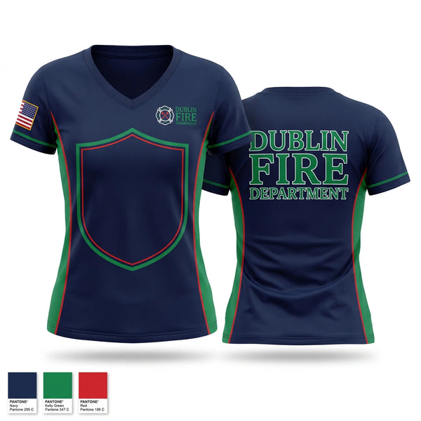 Womens Short Sleeve Vneck Shirt, Dublin Fire Department, Fire Department, Teamtime, Team time, sublimation, custom sports apparel, team uniforms, spirit wear, spiritwear, sports uniforms, custom shirts, team store, custom team store, fundraiser sports, apparel fundraiser