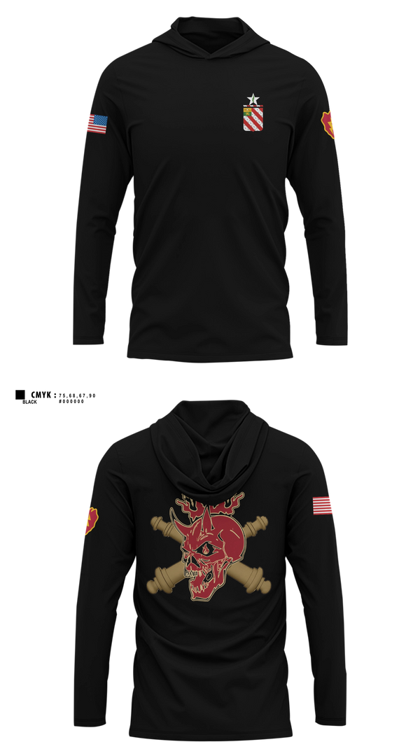 Long Sleeve hooded sunshirt, C/1-8 FA, Army, Teamtime, Team time, sublimation, custom sports apparel, team uniforms, spirit wear, spiritwear, sports uniforms, custom shirts, team store, custom team store, fundraiser sports, apparel fundraiser