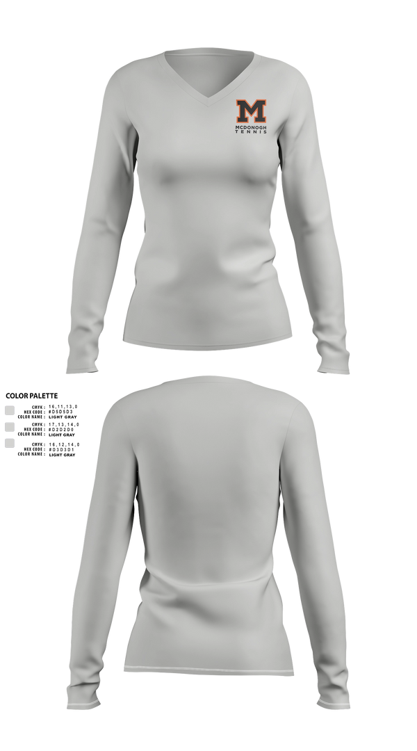 Womens Long Sleeve Vneck Shirt, Mcdonogh Girls Tennis, Tennis, Teamtime, Team time, sublimation, custom sports apparel, team uniforms, spirit wear, spiritwear, sports uniforms, custom shirts, team store, custom team store, fundraiser sports, apparel fundraiser