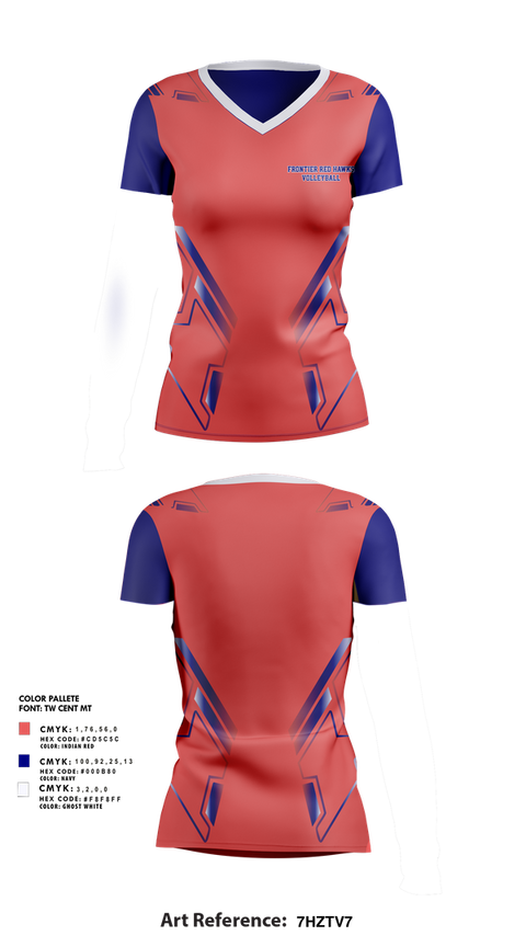 Womens Short Sleeve Vneck Shirt, Frontier Red Hawks, Women's Volleyball, Teamtime, Team time, sublimation, custom sports apparel, team uniforms, spirit wear, spiritwear, sports uniforms, custom shirts, team store, custom team store, fundraiser sports, apparel fundraiser