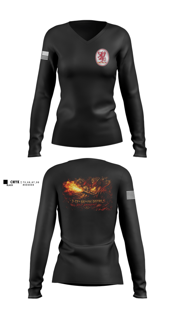 Womens Long Sleeve Vneck Shirt, 3-13th 66th FSC, Army, Teamtime, Team time, sublimation, custom sports apparel, team uniforms, spirit wear, spiritwear, sports uniforms, custom shirts, team store, custom team store, fundraiser sports, apparel fundraiser