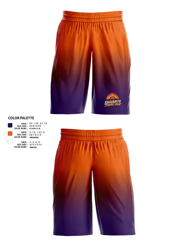 Mens Basketball Shorts, Sahuarita Desert Heat, Men's Basketball, Teamtime, Team time, sublimation, custom sports apparel, team uniforms, spirit wear, spiritwear, sports uniforms, custom shirts, team store, custom team store, fundraiser sports, apparel fundraiser