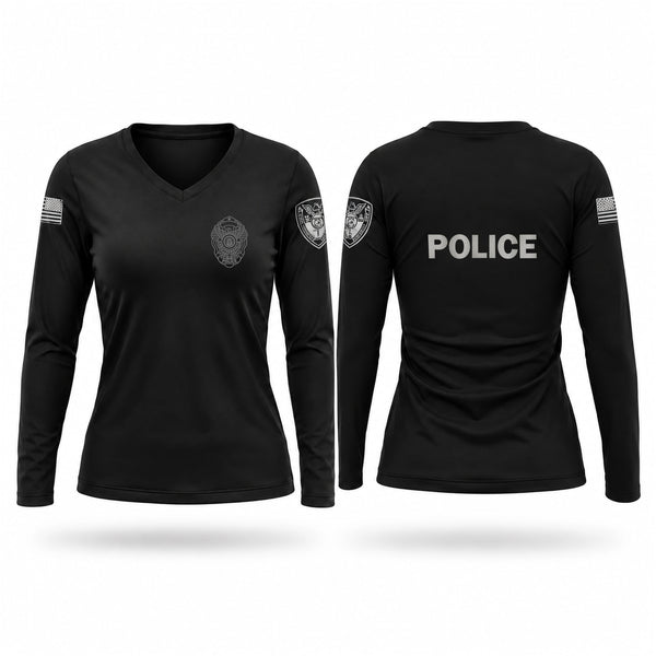 Womens Long Sleeve Vneck Shirt, Caruthersville Police Department, Police, Teamtime, Team time, sublimation, custom sports apparel, team uniforms, spirit wear, spiritwear, sports uniforms, custom shirts, team store, custom team store, fundraiser sports, apparel fundraiser