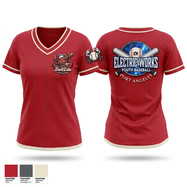 Womens Short Sleeve Vneck Shirt, Devil Crabs, Baseball, Teamtime, Team time, sublimation, custom sports apparel, team uniforms, spirit wear, spiritwear, sports uniforms, custom shirts, team store, custom team store, fundraiser sports, apparel fundraiser