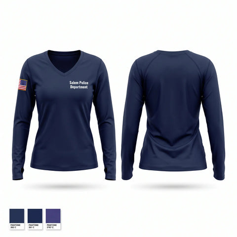 Womens Long Sleeve Vneck Shirt, Salem Police Department, Police, Teamtime, Team time, sublimation, custom sports apparel, team uniforms, spirit wear, spiritwear, sports uniforms, custom shirts, team store, custom team store, fundraiser sports, apparel fundraiser