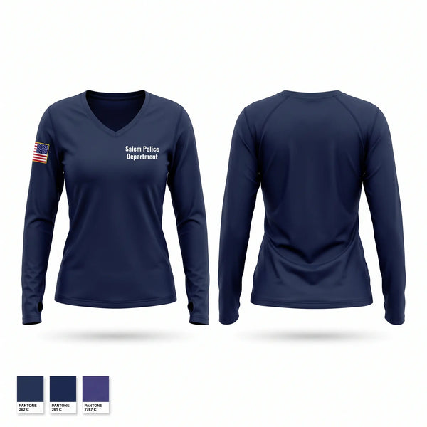 Womens Long Sleeve Vneck Shirt, Salem Police Department, Police, Teamtime, Team time, sublimation, custom sports apparel, team uniforms, spirit wear, spiritwear, sports uniforms, custom shirts, team store, custom team store, fundraiser sports, apparel fundraiser