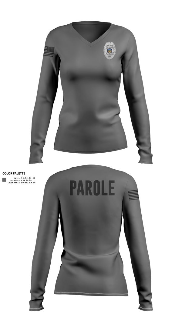 Womens Long Sleeve Vneck Shirt, Adult Parole Authority, Police, Teamtime, Team time, sublimation, custom sports apparel, team uniforms, spirit wear, spiritwear, sports uniforms, custom shirts, team store, custom team store, fundraiser sports, apparel fundraiser