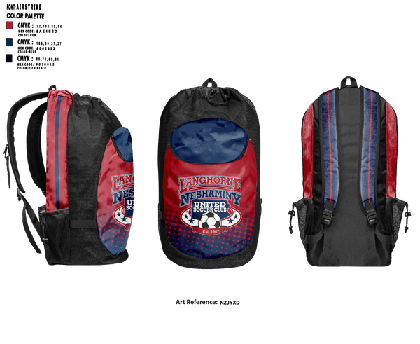 Gear Bag, Langhorne Neshaminy United Soccer Club, Men's Soccer, Teamtime, Team time, sublimation, custom sports apparel, team uniforms, spirit wear, spiritwear, sports uniforms, custom shirts, team store, custom team store, fundraiser sports, apparel fundraiser