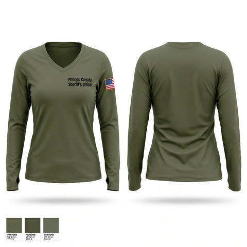 Womens Long Sleeve Vneck Shirt, Phillips County Sheriff's Office, Police, Teamtime, Team time, sublimation, custom sports apparel, team uniforms, spirit wear, spiritwear, sports uniforms, custom shirts, team store, custom team store, fundraiser sports, apparel fundraiser