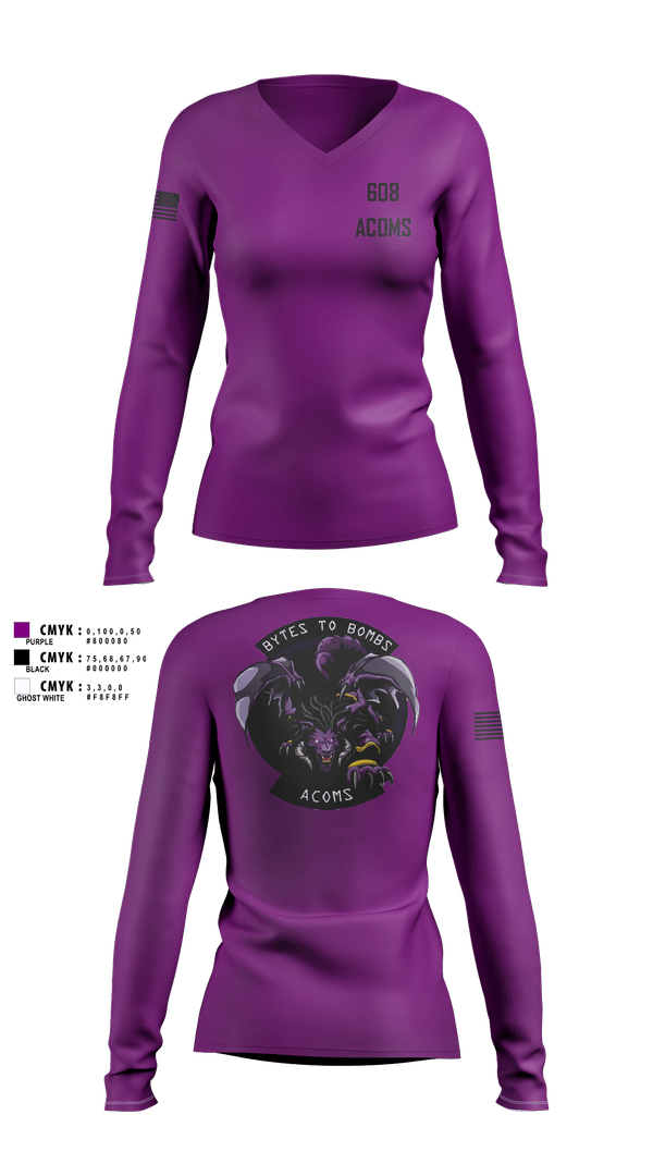 Womens Long Sleeve Vneck Shirt, 608 ACOMS, Air Force, Teamtime, Team time, sublimation, custom sports apparel, team uniforms, spirit wear, spiritwear, sports uniforms, custom shirts, team store, custom team store, fundraiser sports, apparel fundraiser