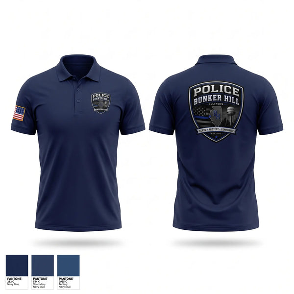 Short Sleeve Performance Polo, Bunker Hill Police, Police, Teamtime, Team time, sublimation, custom sports apparel, team uniforms, spirit wear, spiritwear, sports uniforms, custom shirts, team store, custom team store, fundraiser sports, apparel fundraiser