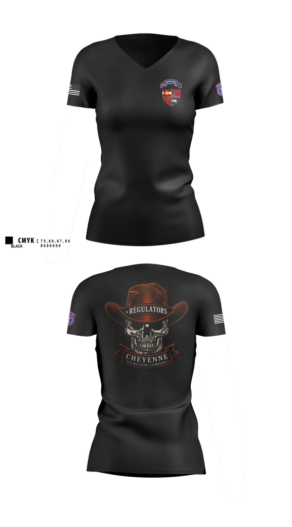 Womens Short Sleeve Vneck Shirt, Cheyenne US Army Recruiting Company, Army, Teamtime, Team time, sublimation, custom sports apparel, team uniforms, spirit wear, spiritwear, sports uniforms, custom shirts, team store, custom team store, fundraiser sports, apparel fundraiser