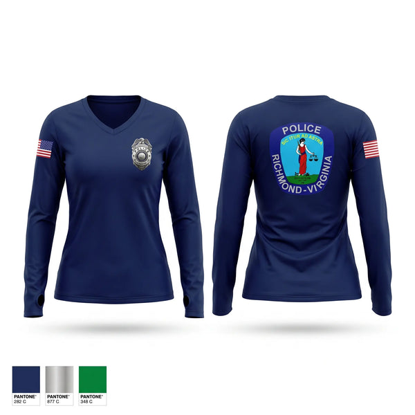 Womens Long Sleeve Vneck Shirt, Richmond Police Department, Police, Teamtime, Team time, sublimation, custom sports apparel, team uniforms, spirit wear, spiritwear, sports uniforms, custom shirts, team store, custom team store, fundraiser sports, apparel fundraiser
