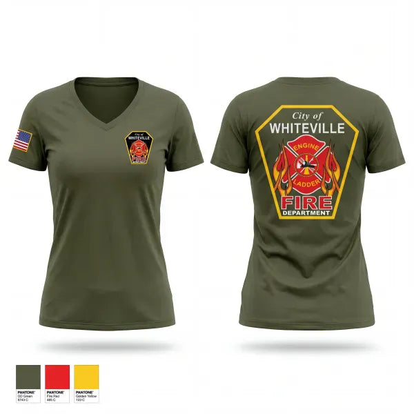 Womens Short Sleeve Vneck Shirt, WHITEVILLE FIRE DEPARTMENT, Fire Department, Teamtime, Team time, sublimation, custom sports apparel, team uniforms, spirit wear, spiritwear, sports uniforms, custom shirts, team store, custom team store, fundraiser sports, apparel fundraiser