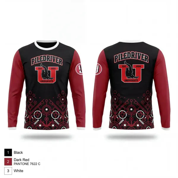 Long Sleeve Performance Shirt, Piledriver University, Wrestling, Teamtime, Team time, sublimation, custom sports apparel, team uniforms, spirit wear, spiritwear, sports uniforms, custom shirts, team store, custom team store, fundraiser sports, apparel fundraiser