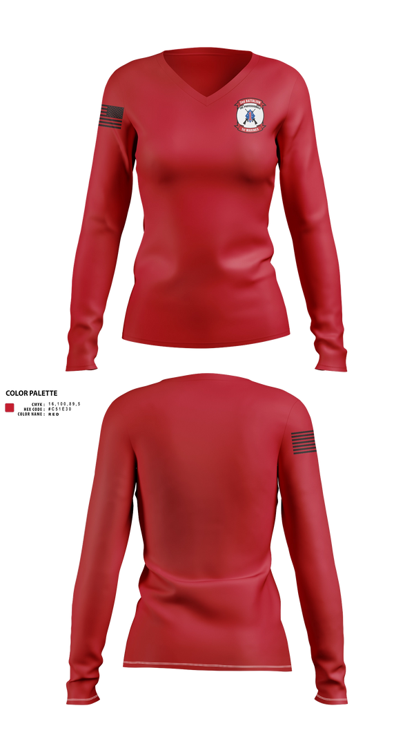 Womens Long Sleeve Vneck Shirt, Wpns co 2/1 dragon plt, Marines, Teamtime, Team time, sublimation, custom sports apparel, team uniforms, spirit wear, spiritwear, sports uniforms, custom shirts, team store, custom team store, fundraiser sports, apparel fundraiser