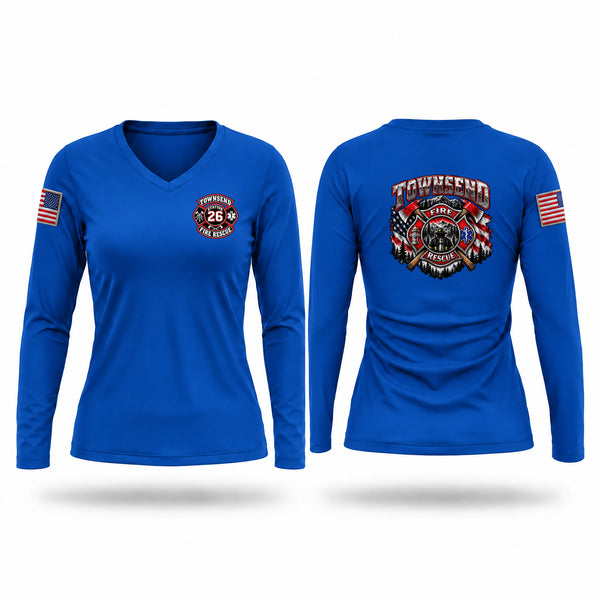 Womens Long Sleeve Vneck Shirt, Townsend, Fire Department, Teamtime, Team time, sublimation, custom sports apparel, team uniforms, spirit wear, spiritwear, sports uniforms, custom shirts, team store, custom team store, fundraiser sports, apparel fundraiser