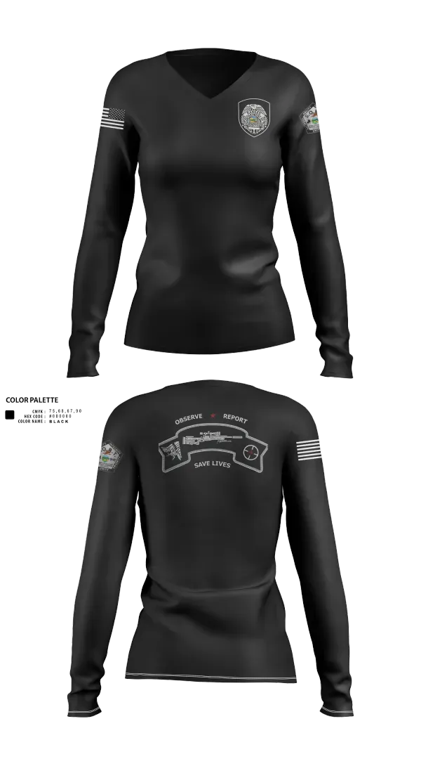 Womens Long Sleeve Vneck Shirt, ECF Sniper teamECF Sniper team, Police, Teamtime, Team time, sublimation, custom sports apparel, team uniforms, spirit wear, spiritwear, sports uniforms, custom shirts, team store, custom team store, fundraiser sports, apparel fundraiser