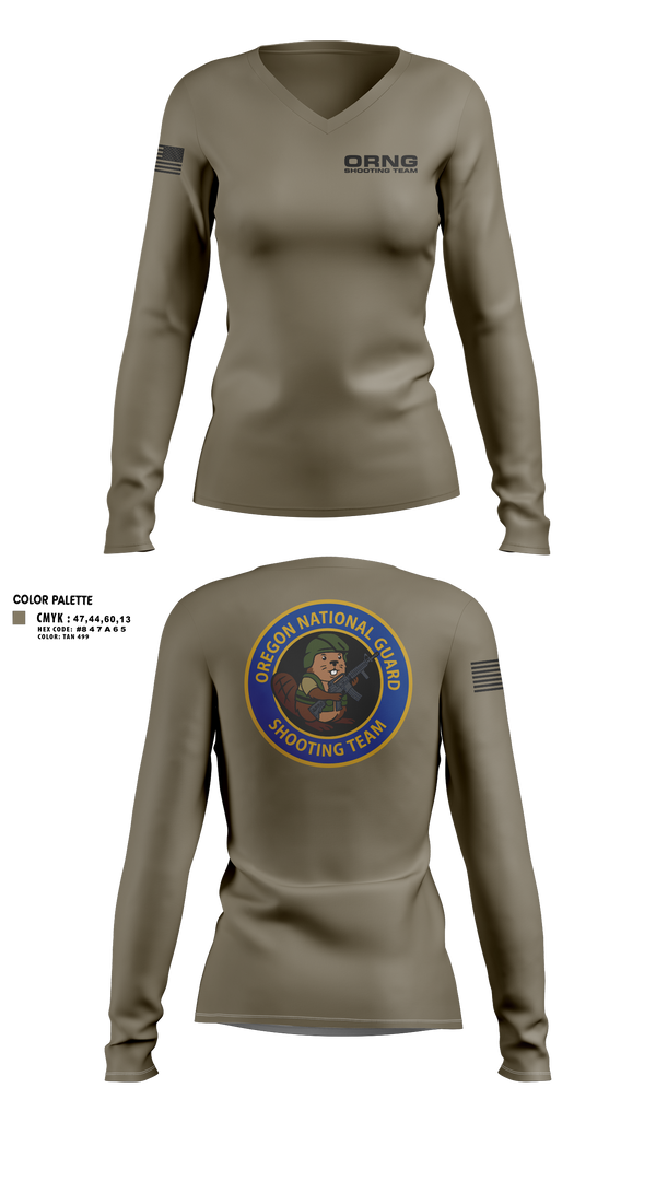 Womens Long Sleeve Vneck Shirt, Oregon national guard shooting team, Army, Teamtime, Team time, sublimation, custom sports apparel, team uniforms, spirit wear, spiritwear, sports uniforms, custom shirts, team store, custom team store, fundraiser sports, apparel fundraiser