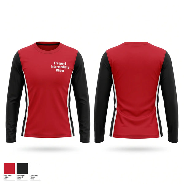 Long Sleeve Performance Shirt, Freeport Intermediate Cheer, Cheer, Teamtime, Team time, sublimation, custom sports apparel, team uniforms, spirit wear, spiritwear, sports uniforms, custom shirts, team store, custom team store, fundraiser sports, apparel fundraiser
