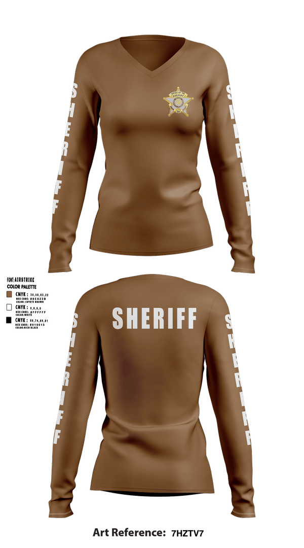 Womens Long Sleeve Vneck Shirt, SHERIFF, Police, Teamtime, Team time, sublimation, custom sports apparel, team uniforms, spirit wear, spiritwear, sports uniforms, custom shirts, team store, custom team store, fundraiser sports, apparel fundraiser