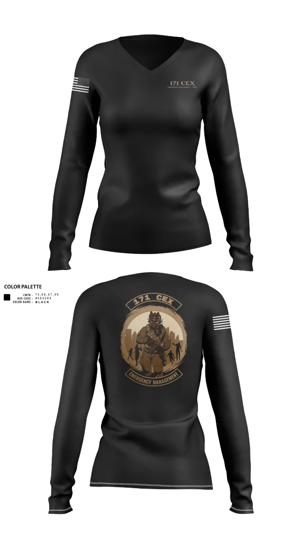 Womens Long Sleeve Vneck Shirt, 171st Emergency Management Flight, , Teamtime, Team time, sublimation, custom sports apparel, team uniforms, spirit wear, spiritwear, sports uniforms, custom shirts, team store, custom team store, fundraiser sports, apparel fundraiser