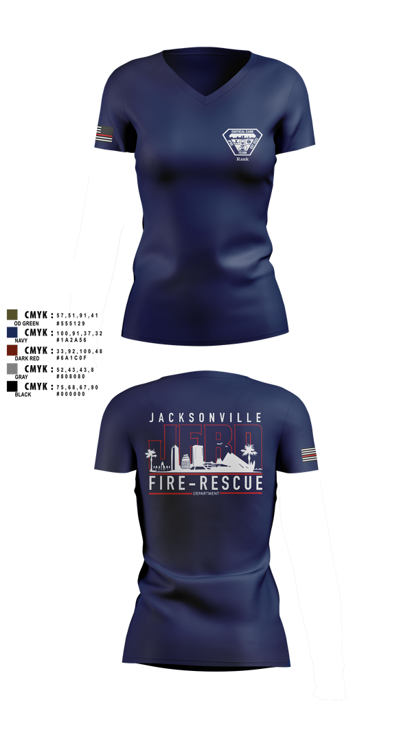 Womens Short Sleeve Vneck Shirt, JFRD Critical Care Team, Fire Department, Teamtime, Team time, sublimation, custom sports apparel, team uniforms, spirit wear, spiritwear, sports uniforms, custom shirts, team store, custom team store, fundraiser sports, apparel fundraiser