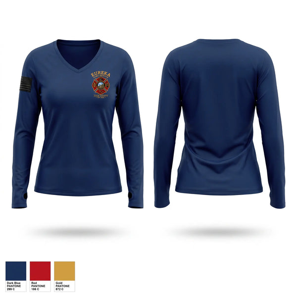 Womens Long Sleeve Vneck Shirt, Eureka Fire Department, Fire Department, Teamtime, Team time, sublimation, custom sports apparel, team uniforms, spirit wear, spiritwear, sports uniforms, custom shirts, team store, custom team store, fundraiser sports, apparel fundraiser