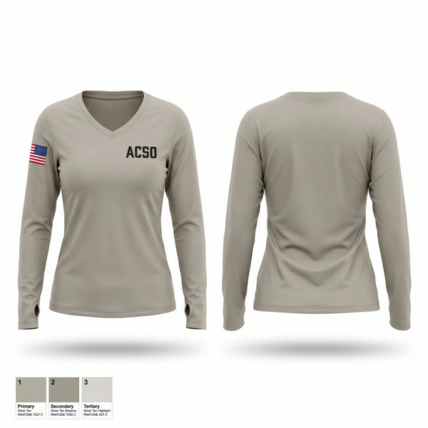 Womens Long Sleeve Vneck Shirt, ACSO, Police, Teamtime, Team time, sublimation, custom sports apparel, team uniforms, spirit wear, spiritwear, sports uniforms, custom shirts, team store, custom team store, fundraiser sports, apparel fundraiser