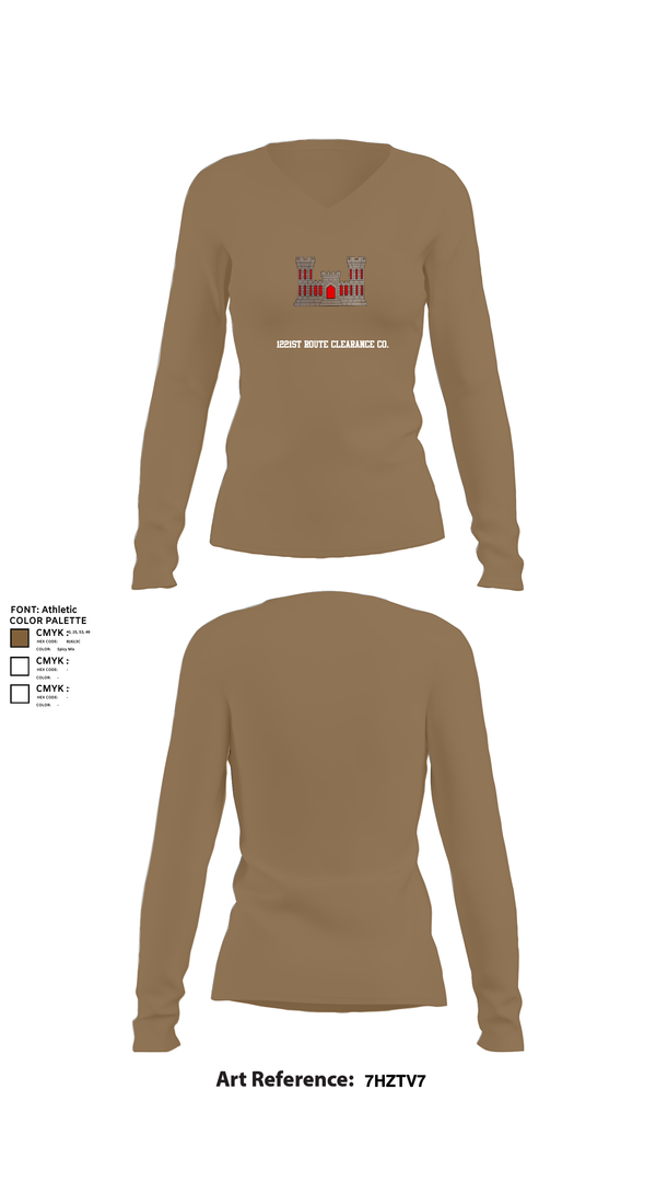 Womens Long Sleeve Vneck Shirt, 1221st Route Clearance Co., National Guard, Teamtime, Team time, sublimation, custom sports apparel, team uniforms, spirit wear, spiritwear, sports uniforms, custom shirts, team store, custom team store, fundraiser sports, apparel fundraiser