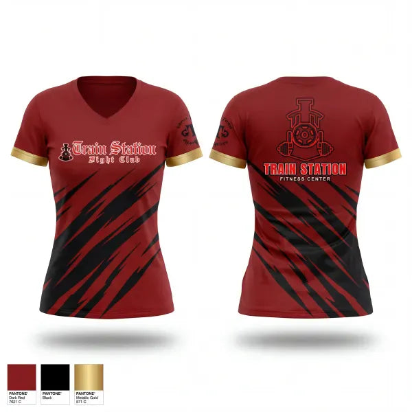 Womens Short Sleeve Vneck Shirt, Train Station Fight Club, Spirit Store, Teamtime, Team time, sublimation, custom sports apparel, team uniforms, spirit wear, spiritwear, sports uniforms, custom shirts, team store, custom team store, fundraiser sports, apparel fundraiser