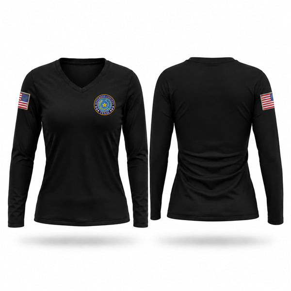 Womens Long Sleeve Vneck Shirt, Minnie Rodgers, Police, Teamtime, Team time, sublimation, custom sports apparel, team uniforms, spirit wear, spiritwear, sports uniforms, custom shirts, team store, custom team store, fundraiser sports, apparel fundraiser