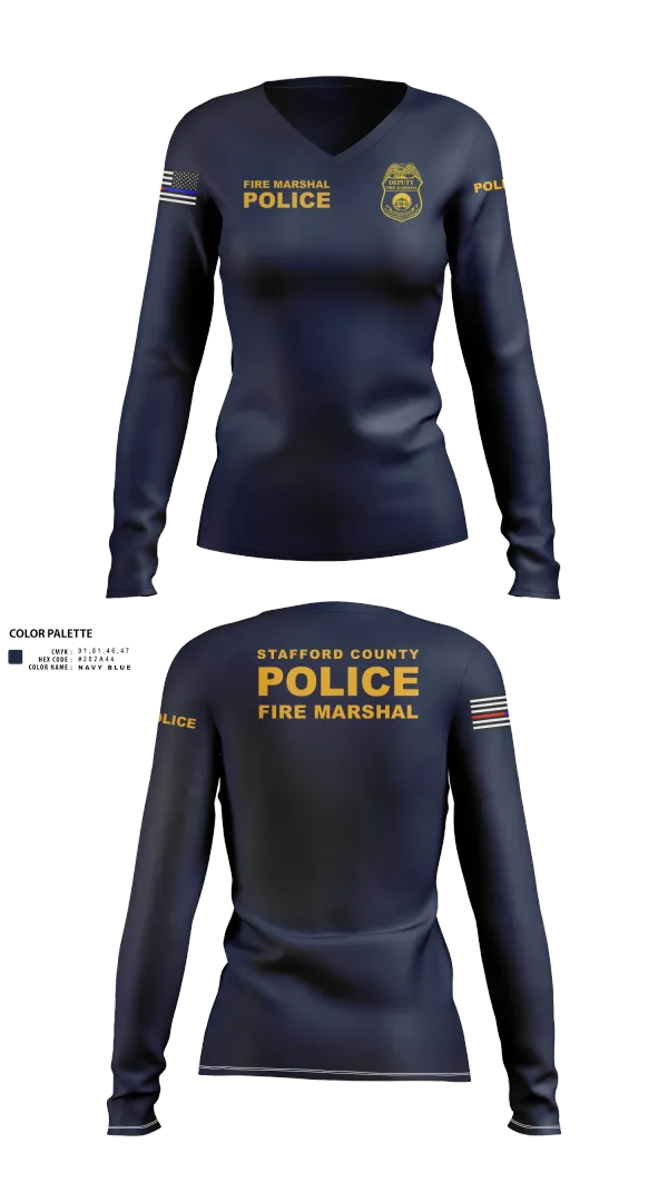 Womens Long Sleeve Vneck Shirt, Stafford County Fire Marshal's Office, Police, Teamtime, Team time, sublimation, custom sports apparel, team uniforms, spirit wear, spiritwear, sports uniforms, custom shirts, team store, custom team store, fundraiser sports, apparel fundraiser