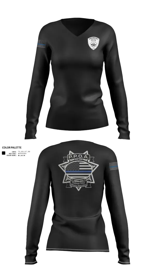 Womens Long Sleeve Vneck Shirt, Piedmont Police, Police, Teamtime, Team time, sublimation, custom sports apparel, team uniforms, spirit wear, spiritwear, sports uniforms, custom shirts, team store, custom team store, fundraiser sports, apparel fundraiser