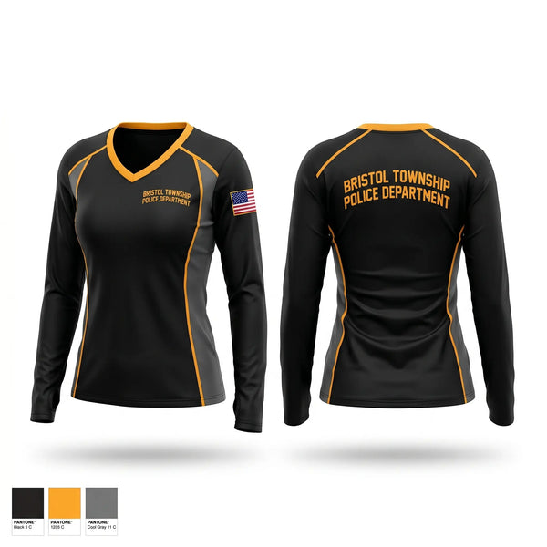 Womens Long Sleeve Vneck Shirt, Bristol Township Police Department, Police, Teamtime, Team time, sublimation, custom sports apparel, team uniforms, spirit wear, spiritwear, sports uniforms, custom shirts, team store, custom team store, fundraiser sports, apparel fundraiser
