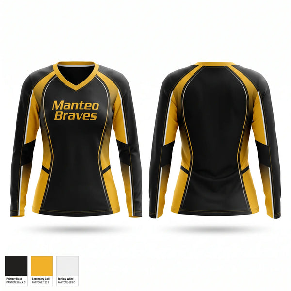 Womens Long Sleeve Vneck Shirt, Manteo Braves, Women's Basketball, Teamtime, Team time, sublimation, custom sports apparel, team uniforms, spirit wear, spiritwear, sports uniforms, custom shirts, team store, custom team store, fundraiser sports, apparel fundraiser