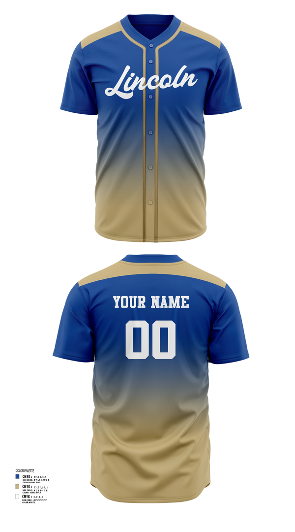 Full Button Baseball Jersey, Lincoln, Baseball, Teamtime, Team time, sublimation, custom sports apparel, team uniforms, spirit wear, spiritwear, sports uniforms, custom shirts, team store, custom team store, fundraiser sports, apparel fundraiser