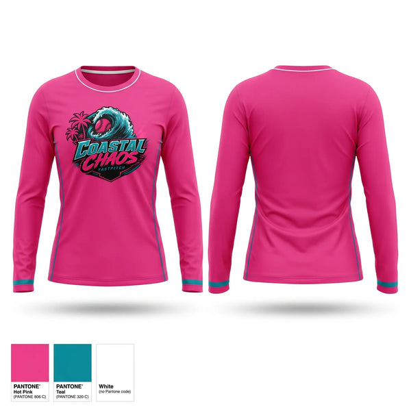 Long Sleeve Performance Shirt, Coastal Chaos, Softball, Teamtime, Team time, sublimation, custom sports apparel, team uniforms, spirit wear, spiritwear, sports uniforms, custom shirts, team store, custom team store, fundraiser sports, apparel fundraiser