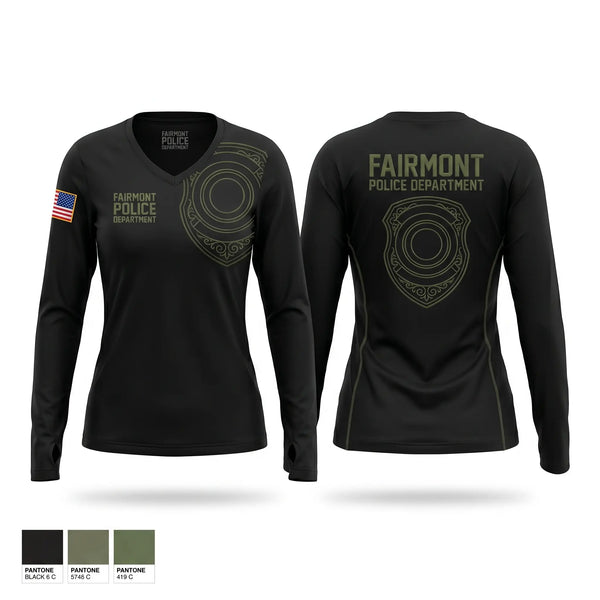 Womens Long Sleeve Vneck Shirt, Fairmont Police Department, Police, Teamtime, Team time, sublimation, custom sports apparel, team uniforms, spirit wear, spiritwear, sports uniforms, custom shirts, team store, custom team store, fundraiser sports, apparel fundraiser