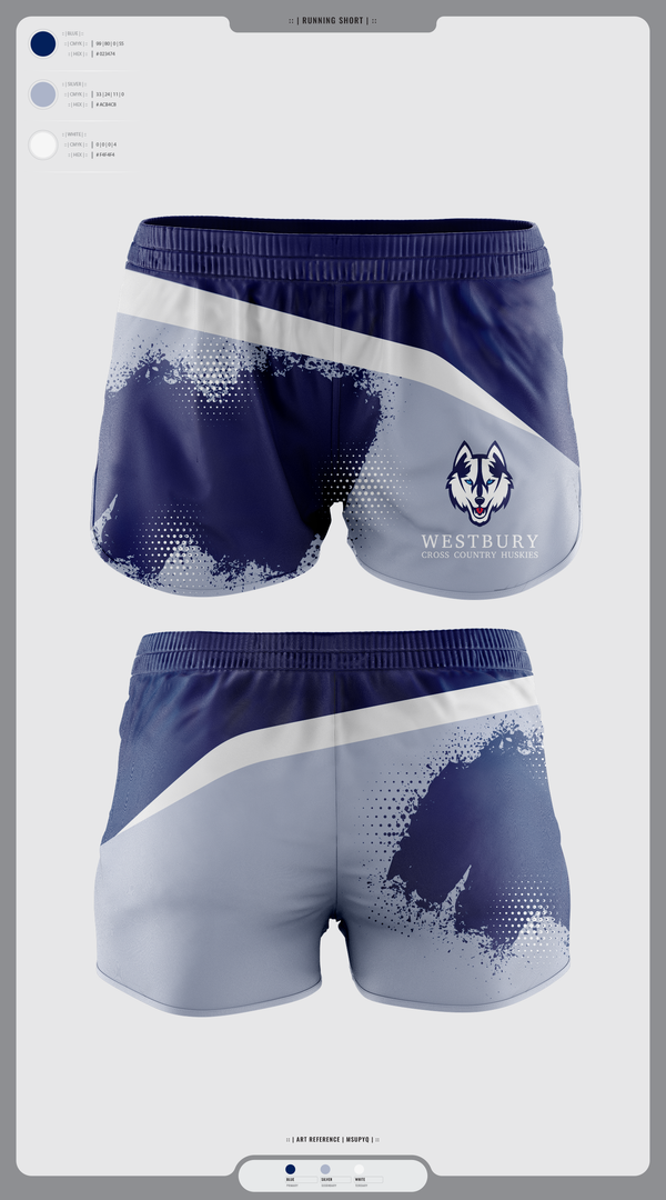 Womens Shorts, Westbury Cross Country Huskies, Cross Country, Teamtime, Team time, sublimation, custom sports apparel, team uniforms, spirit wear, spiritwear, sports uniforms, custom shirts, team store, custom team store, fundraiser sports, apparel fundraiser