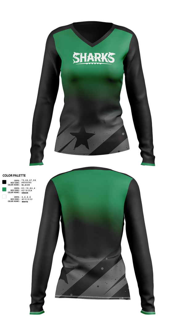 Womens Long Sleeve Vneck Shirt, Sharks, Men's Soccer, Teamtime, Team time, sublimation, custom sports apparel, team uniforms, spirit wear, spiritwear, sports uniforms, custom shirts, team store, custom team store, fundraiser sports, apparel fundraiser