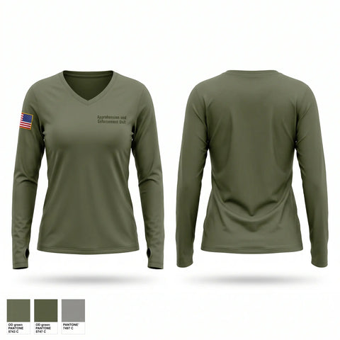 Womens Long Sleeve Vneck Shirt, Apprehension and Enforcement Unit, Police, Teamtime, Team time, sublimation, custom sports apparel, team uniforms, spirit wear, spiritwear, sports uniforms, custom shirts, team store, custom team store, fundraiser sports, apparel fundraiser