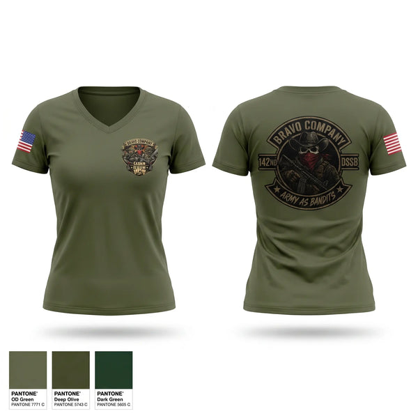Womens Short Sleeve Vneck Shirt, 142nd DSSB Bravo Company, Army, Teamtime, Team time, sublimation, custom sports apparel, team uniforms, spirit wear, spiritwear, sports uniforms, custom shirts, team store, custom team store, fundraiser sports, apparel fundraiser