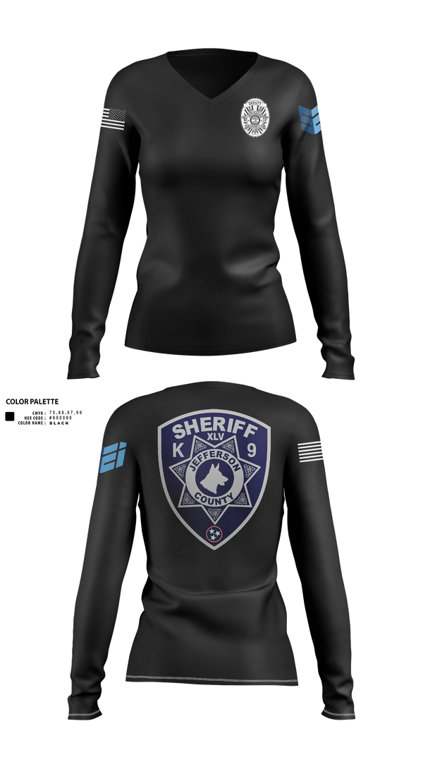 Womens Long Sleeve Vneck Shirt, Jefferson County Sheriff's Office K-9 Unit, Police, Teamtime, Team time, sublimation, custom sports apparel, team uniforms, spirit wear, spiritwear, sports uniforms, custom shirts, team store, custom team store, fundraiser sports, apparel fundraiser