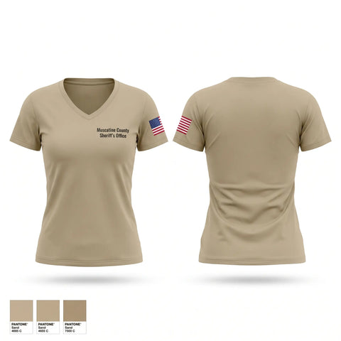 Womens Short Sleeve Vneck Shirt, Muscatine County Sheriff's Office, Police, Teamtime, Team time, sublimation, custom sports apparel, team uniforms, spirit wear, spiritwear, sports uniforms, custom shirts, team store, custom team store, fundraiser sports, apparel fundraiser