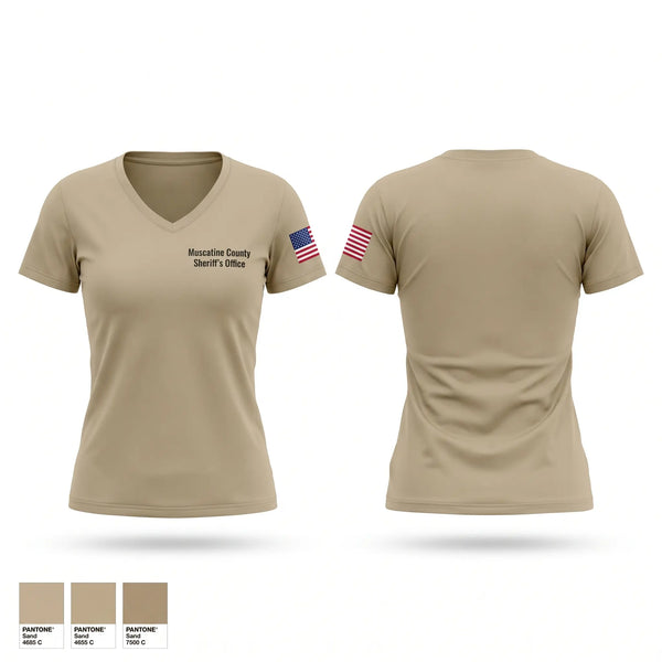 Womens Short Sleeve Vneck Shirt, Muscatine County Sheriff's Office, Police, Teamtime, Team time, sublimation, custom sports apparel, team uniforms, spirit wear, spiritwear, sports uniforms, custom shirts, team store, custom team store, fundraiser sports, apparel fundraiser