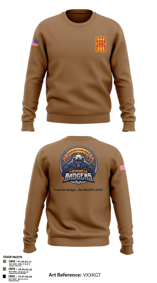 Crew Neck Sweatshirt, Honey Badgers / 30X, Army, Teamtime, Team time, sublimation, custom sports apparel, team uniforms, spirit wear, spiritwear, sports uniforms, custom shirts, team store, custom team store, fundraiser sports, apparel fundraiser