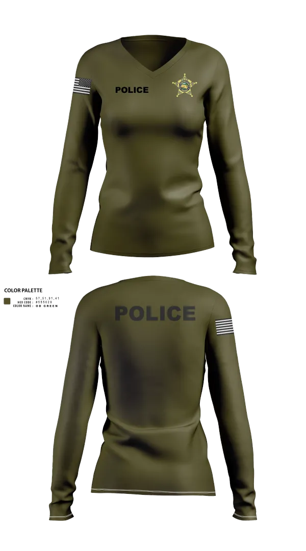 Womens Long Sleeve Vneck Shirt, St. Joseph County Police Department, , Teamtime, Team time, sublimation, custom sports apparel, team uniforms, spirit wear, spiritwear, sports uniforms, custom shirts, team store, custom team store, fundraiser sports, apparel fundraiser